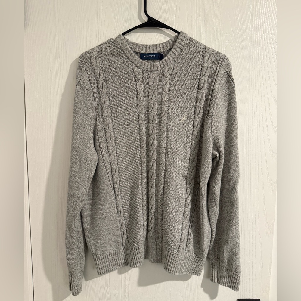 Nautica Men's Gray Cable Knit Crewneck Sweater
